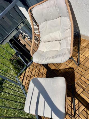 Technorattanowe meble na taras w stylu boho - 2 fotele z podnóżkami - Torgiano Duo - Brown