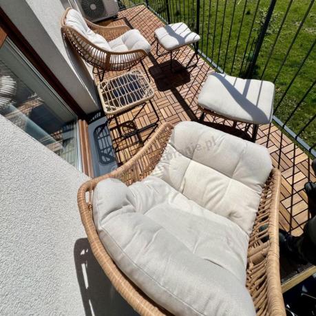 Technorattanowe meble na taras w stylu boho - 2 fotele z podnóżkami - Torgiano Duo - Brown