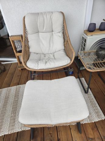 Technorattanowe meble na taras w stylu boho - 2 fotele z podnóżkami - Torgiano Duo - Brown