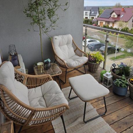 Technorattanowe meble na taras w stylu boho - 2 fotele z podnóżkami - Torgiano Duo - Brown