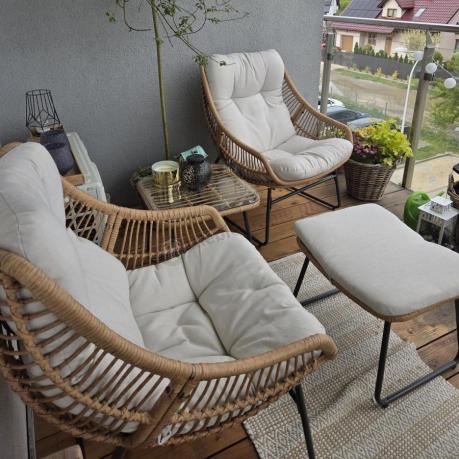 Technorattanowe meble na taras w stylu boho - 2 fotele z podnóżkami - Torgiano Duo - Brown