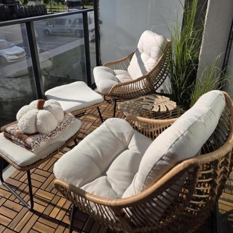 Technorattanowe meble na taras w stylu boho - 2 fotele z podnóżkami - Torgiano Duo - Brown