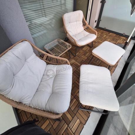 Technorattanowe meble na taras w stylu boho - 2 fotele z podnóżkami - Torgiano Duo - Brown