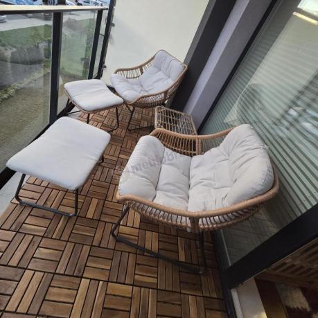 Technorattanowe meble na taras w stylu boho - 2 fotele z podnóżkami - Torgiano Duo - Brown