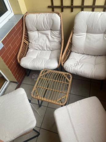 Technorattanowe meble na taras w stylu boho - 2 fotele z podnóżkami - Torgiano Duo - Brown