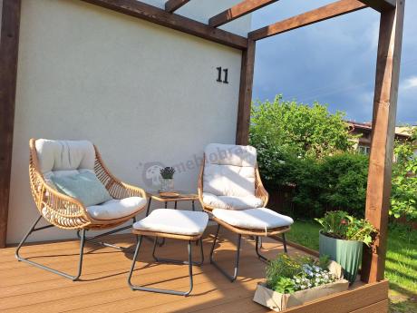 Technorattanowe meble na taras w stylu boho - 2 fotele z podnóżkami - Torgiano Duo - Brown