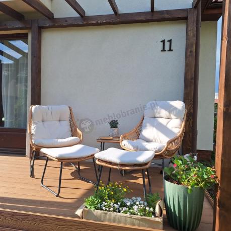 Technorattanowe meble na taras w stylu boho - 2 fotele z podnóżkami - Torgiano Duo - Brown