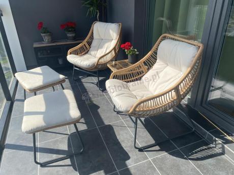 Technorattanowe meble na taras w stylu boho - 2 fotele z podnóżkami - Torgiano Duo - Brown