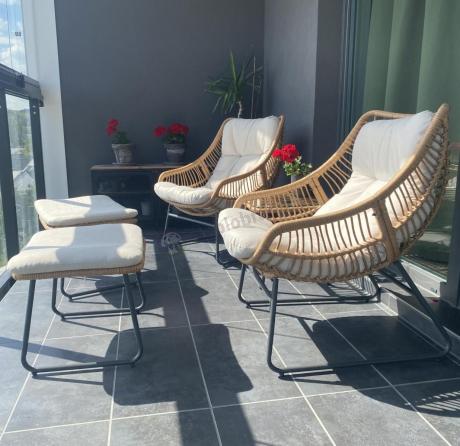 Technorattanowe meble na taras w stylu boho - 2 fotele z podnóżkami - Torgiano Duo - Brown