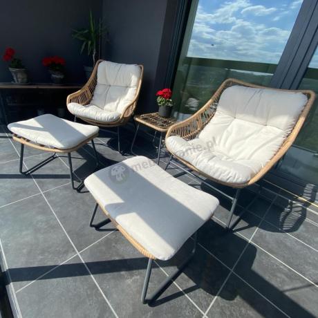 Technorattanowe meble na taras w stylu boho - 2 fotele z podnóżkami - Torgiano Duo - Brown