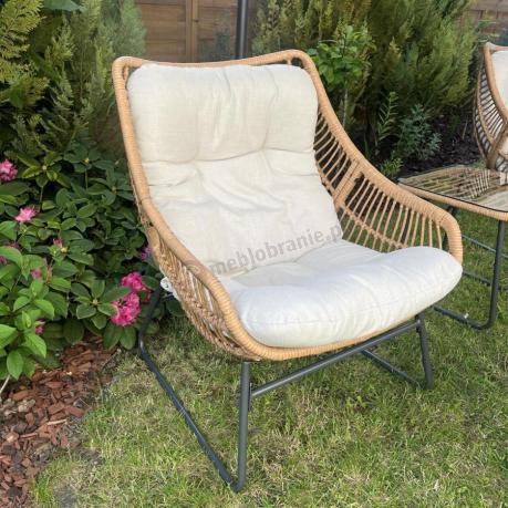 Technorattanowe meble na taras w stylu boho - 2 fotele z podnóżkami - Torgiano Duo - Brown