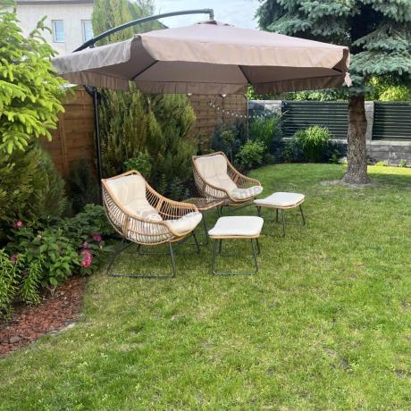 Technorattanowe meble na taras w stylu boho - 2 fotele z podnóżkami - Torgiano Duo - Brown