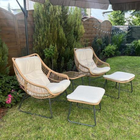 Technorattanowe meble na taras w stylu boho - 2 fotele z podnóżkami - Torgiano Duo - Brown