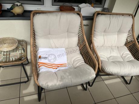 Technorattanowe meble na taras w stylu boho - 2 fotele z podnóżkami - Torgiano Duo - Brown