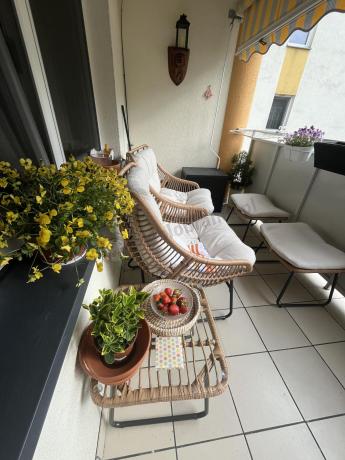 Technorattanowe meble na taras w stylu boho - 2 fotele z podnóżkami - Torgiano Duo - Brown