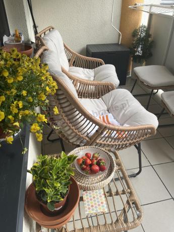 Technorattanowe meble na taras w stylu boho - 2 fotele z podnóżkami - Torgiano Duo - Brown