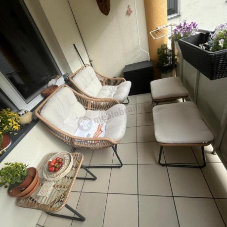 Technorattanowe meble na taras w stylu boho - 2 fotele z podnóżkami - Torgiano Duo - Brown