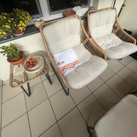 Technorattanowe meble na taras w stylu boho - 2 fotele z podnóżkami - Torgiano Duo - Brown