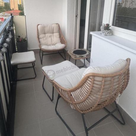 Technorattanowe meble na taras w stylu boho - 2 fotele z podnóżkami - Torgiano Duo - Brown