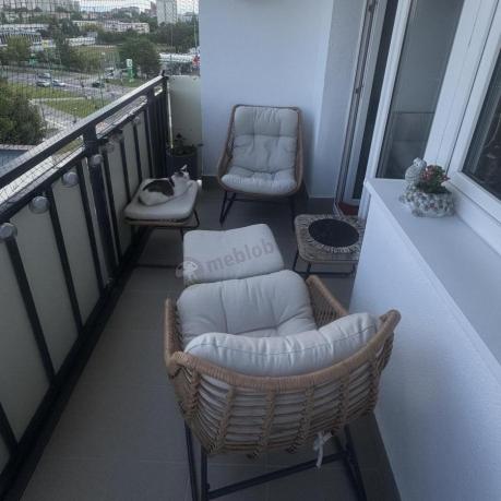 Technorattanowe meble na taras w stylu boho - 2 fotele z podnóżkami - Torgiano Duo - Brown