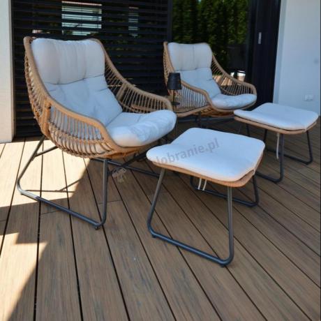 Technorattanowe meble na taras w stylu boho - 2 fotele z podnóżkami - Torgiano Duo - Brown