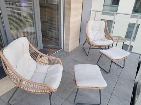 Technorattanowe meble na taras w stylu boho - 2 fotele z podnóżkami - Torgiano Duo - Brown