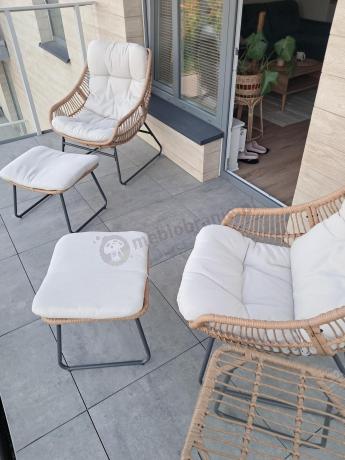 Technorattanowe meble na taras w stylu boho - 2 fotele z podnóżkami - Torgiano Duo - Brown