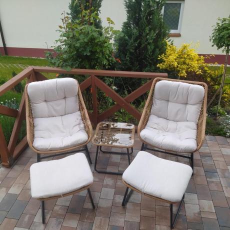 Technorattanowe meble na taras w stylu boho - 2 fotele z podnóżkami - Torgiano Duo - Brown