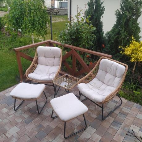 Technorattanowe meble na taras w stylu boho - 2 fotele z podnóżkami - Torgiano Duo - Brown