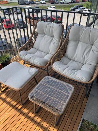 Technorattanowe meble na taras w stylu boho - 2 fotele z podnóżkami - Torgiano Duo - Brown