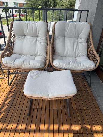 Technorattanowe meble na taras w stylu boho - 2 fotele z podnóżkami - Torgiano Duo - Brown