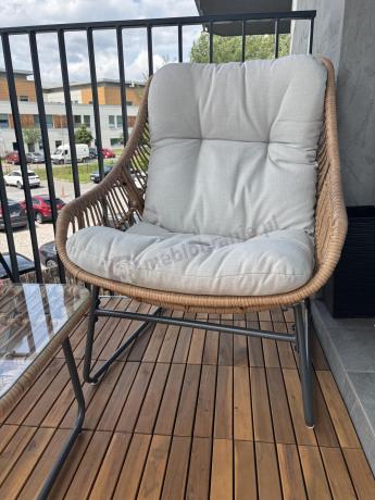 Technorattanowe meble na taras w stylu boho - 2 fotele z podnóżkami - Torgiano Duo - Brown