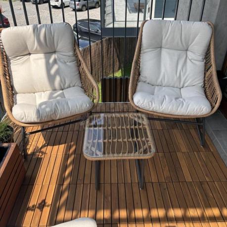 Technorattanowe meble na taras w stylu boho - 2 fotele z podnóżkami - Torgiano Duo - Brown