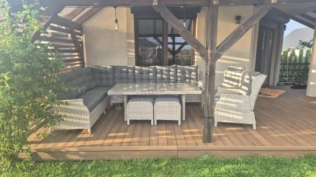 Technorattanowe meble ogrodowe - duży narożnik ze stołem 180cm - Laritto Corner XL - Creme