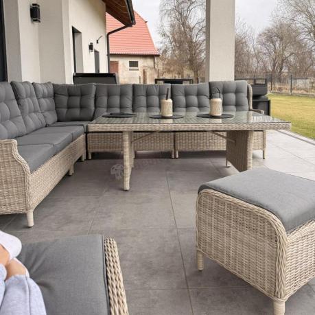 Technorattanowe meble ogrodowe - duży narożnik ze stołem 180cm - Laritto Corner XL - Creme