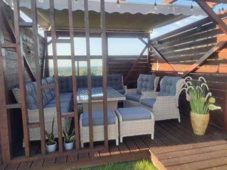 Technorattanowe meble ogrodowe - duży narożnik ze stołem 180cm - Laritto Corner XL - Creme