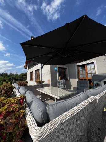 Technorattanowe meble ogrodowe - duży narożnik ze stołem 180cm - Laritto Corner XL - Creme