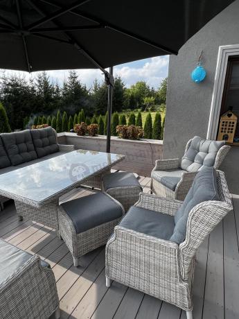 Technorattanowe meble ogrodowe - duży narożnik ze stołem 180cm - Laritto Corner XL - Creme