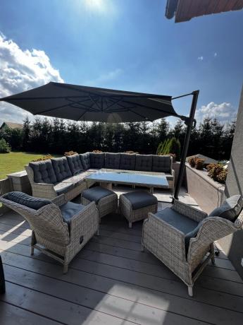 Technorattanowe meble ogrodowe - duży narożnik ze stołem 180cm - Laritto Corner XL - Creme