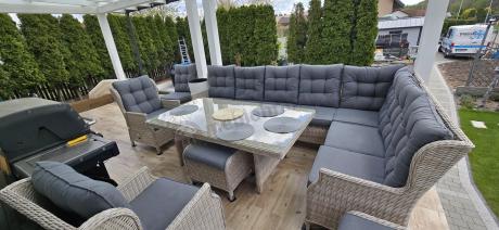 Technorattanowe meble ogrodowe - duży narożnik ze stołem 180cm - Laritto Corner XL - Creme