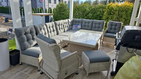 Technorattanowe meble ogrodowe - duży narożnik ze stołem 180cm - Laritto Corner XL - Creme