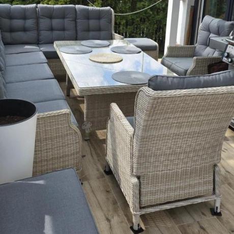 Technorattanowe meble ogrodowe - duży narożnik ze stołem 180cm - Laritto Corner XL - Creme