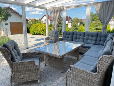 Technorattanowe meble ogrodowe - duży narożnik ze stołem 180cm 0 Laritto Corner XL - Creme