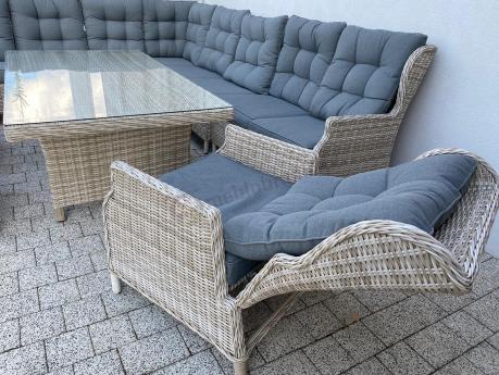 Technorattanowe meble ogrodowe - duży narożnik ze stołem 180cm 0 Laritto Corner XL - Creme
