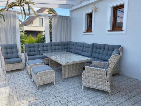 Technorattanowe meble ogrodowe - duży narożnik ze stołem 180cm 0 Laritto Corner XL - Creme