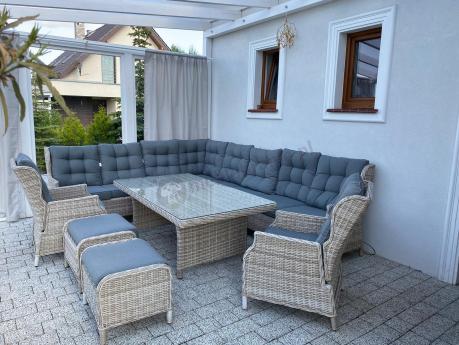 Technorattanowe meble ogrodowe - duży narożnik ze stołem 180cm 0 Laritto Corner XL - Creme