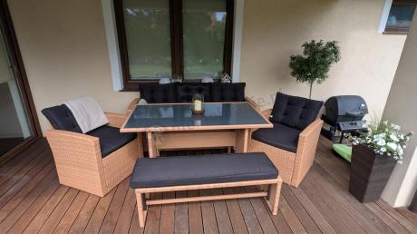 Technorattanowy beżowy zestaw mebli z fotelami