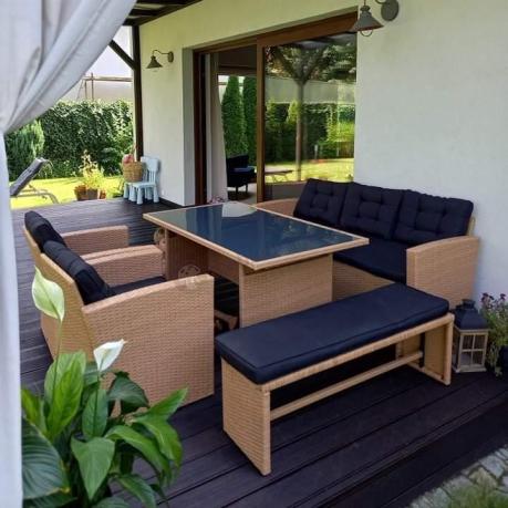 Technorattanowy beżowy zestaw mebli z fotelami