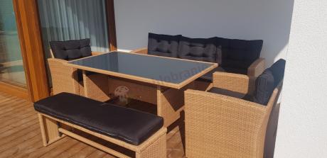 Technorattanowy beżowy zestaw mebli z fotelami