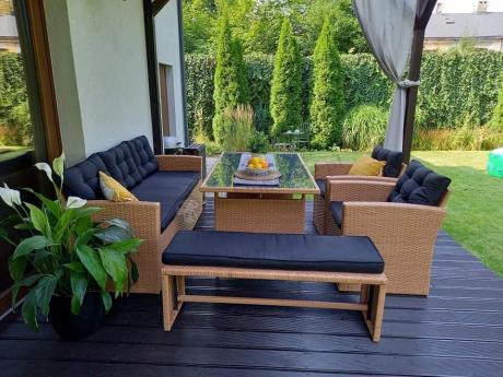 Technorattanowy beżowy zestaw mebli z fotelami